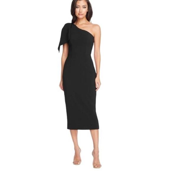 NWT DRESS THE POPULATION Tiffany Black One Shoulder Cocktail Dress Size Small - Picture 2 of 8